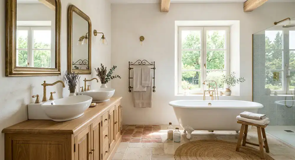 Modernes Plovance Badezimmerstudio mit eleganten Armaturen